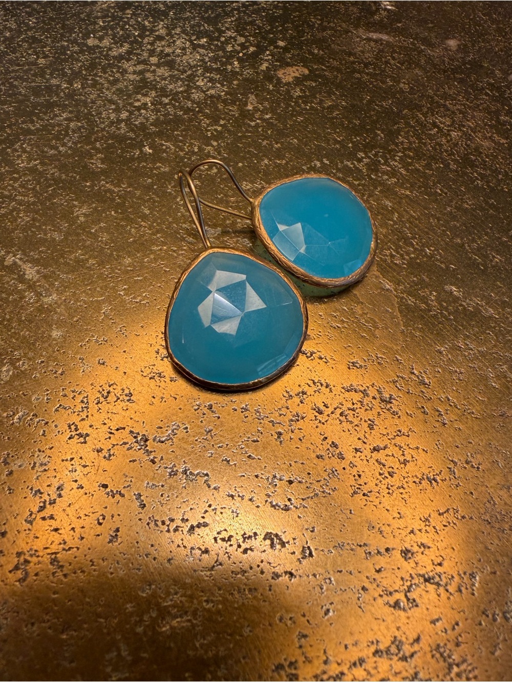 Aqua Blue Faceted Disc Drop Earrings